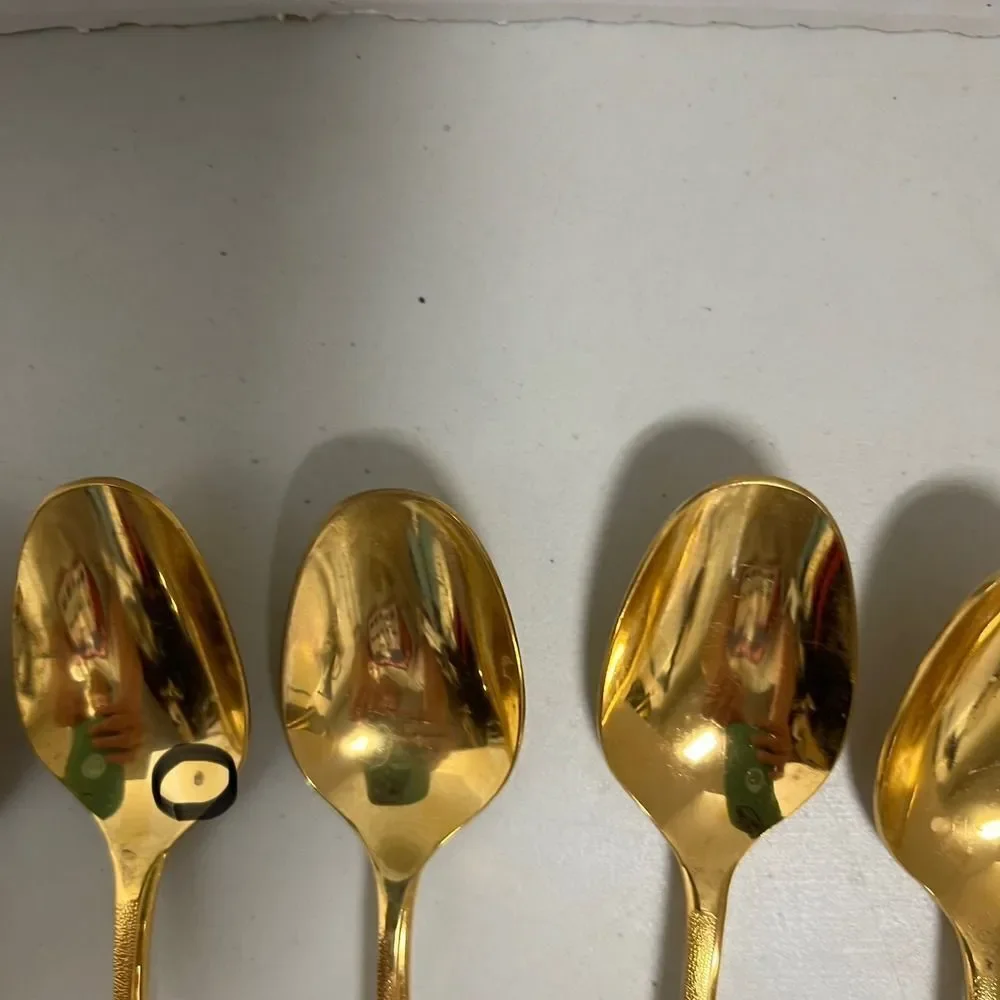 Vintage Florentine Gold Tone Teaspoons Set of 9 Textured Handle